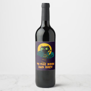 Rótulo De Garrafa De Cerveja Para a Lua e o Gato do Dia das Bruxas Preto e Boni