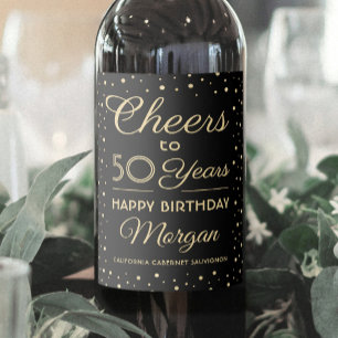 Rótulo De Garrafa De Cerveja Parabéns de Aniversário Elegantes Confetes Preto e