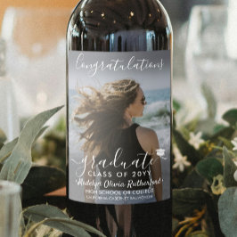 Rótulo De Garrafa De Cerveja Parabéns de Graduação Script de Foto e Branco
