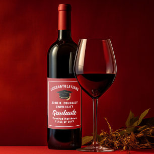 Rótulo De Garrafa De Cerveja Parabéns Graduado Vermelho Festa de Formatura 2025