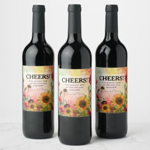 Rótulo De Garrafa De Cerveja 🌻Parabéns Pétalas Ensolaradas & Flores Vermelhas