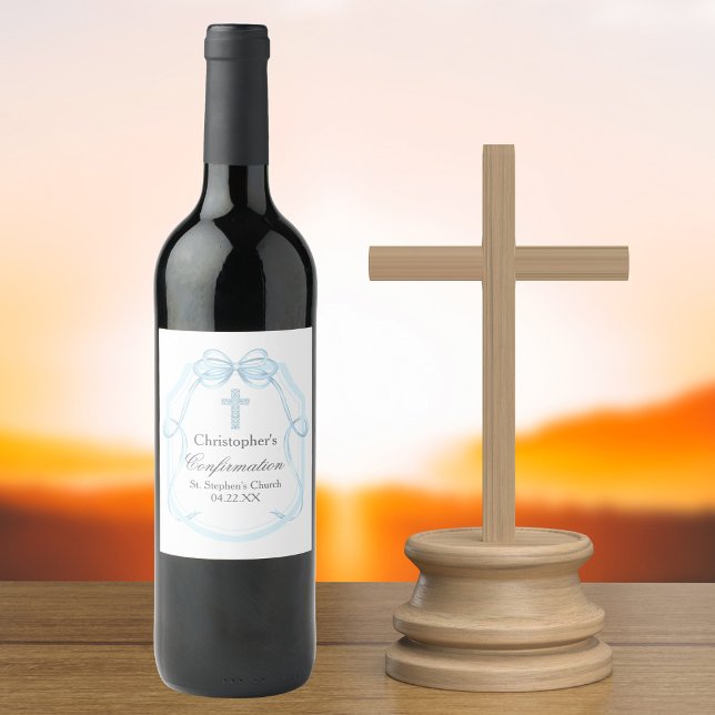 Rótulo De Garrafa De Cerveja Parte de Confirmação do Arco de Fita Azul Elegante (Criador carregado)