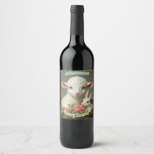 Rótulo De Garrafa De Cerveja Páscoa Vintage Personalizar Lamb & Bunny