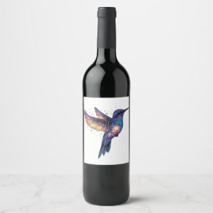 Rótulo De Garrafa De Cerveja Pássaro Hummingave Com Pássaro Galáxico Noturno