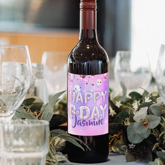Rótulo De Garrafa De Cerveja Pastel Modern Glam Trendy Balloons Happy Birthday (Criador carregado)