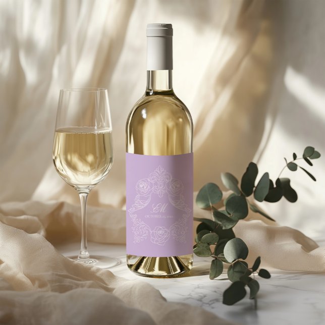 Rótulo De Garrafa De Cerveja Pastel Purple Victorian Crest Monogram (Criador carregado)