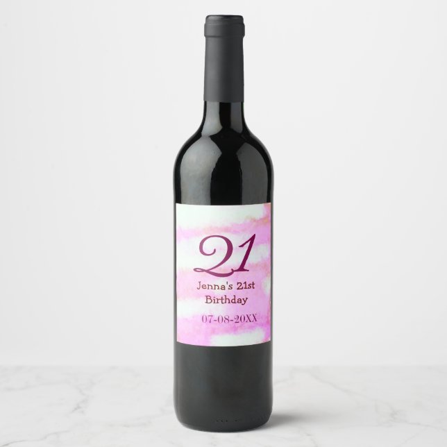 Rótulo De Garrafa De Cerveja Pastel rosa verde aniversário 21 simples nome data (Frente)