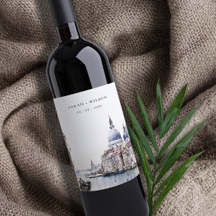 Rótulo De Garrafa De Cerveja Pastel Veneza Itália Canals Watercolor Weding