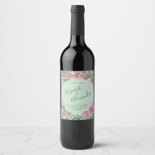 Rótulo De Garrafa De Cerveja Pastel Vintage Floral de Casamento Verde e Rosa