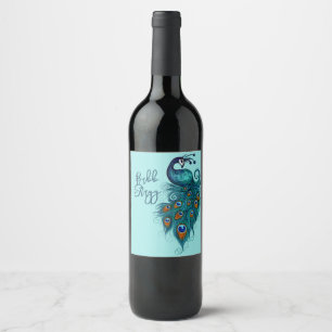 Rótulo De Garrafa De Cerveja Peacock Feather Teal Peacocks