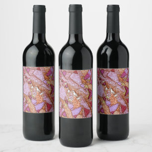 Rótulo De Garrafa De Cerveja Pedras vulcânicas pintadas de roxo rosa desenho