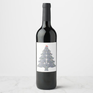 Rótulo De Garrafa De Cerveja Peixe-boi Festivo Árvore de Natal com Oceano Mágic