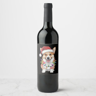 Rótulo De Garrafa De Cerveja Pembroke Welsh Corgi Papai Noel Luzes Árvore de Na