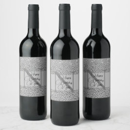 Rótulo De Garrafa De Cerveja Penas com glíbulas prateadas Monograma Aniversário
