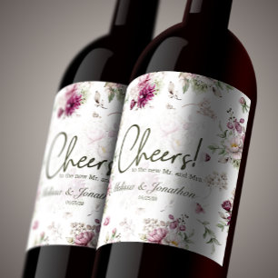 Rótulo De Garrafa De Cerveja Peônias Rosa Borgonha Floral Casamento