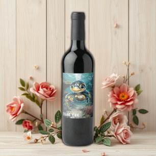 Rótulo De Garrafa De Cerveja Pequena tartaruga marinha explorando com sua amiga