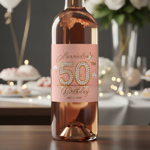 Rótulo De Garrafa De Cerveja Pérola Luxuosa Rosa Suave Dourado Aniversário de 5