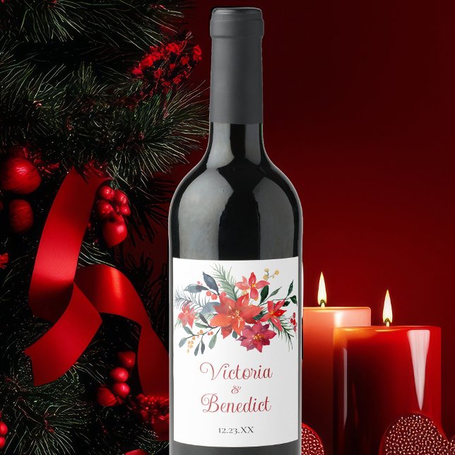 Rótulo De Garrafa De Cerveja Personalização de Casamento de Poinsettia de Natal (Criador carregado)