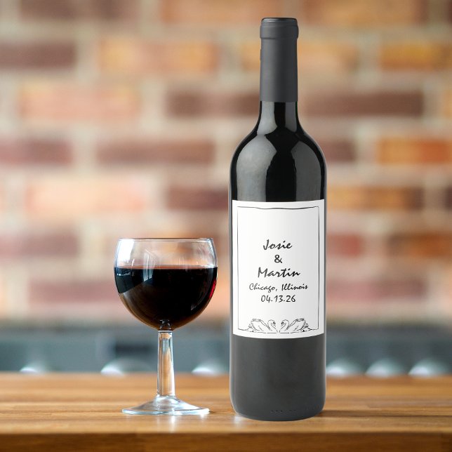 Rótulo De Garrafa De Cerveja Personalização de casamento de Swan manuscrito de  (Classic wine label with elegant swans for a romantic wedding. Timeless design with French charm.)