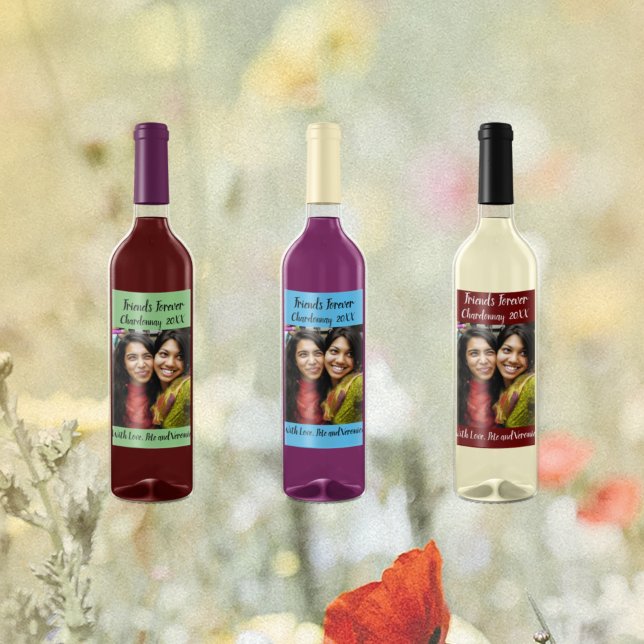 Rótulo De Garrafa De Cerveja Personalized Sky Blue Photo Friends Forever  (Criador carregado)