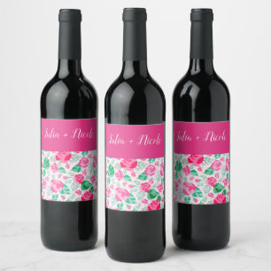 Rótulo De Garrafa De Cerveja Pétalas de Rosa Verde Rosa Flores Jardim Casamento