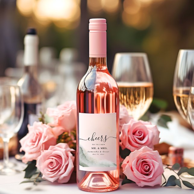 Rótulo De Garrafa De Cerveja Pinceladas de Aquarela Abstrata Verde & Dourado (Criador carregado)