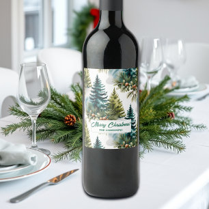 Rótulo De Garrafa De Cerveja Pino de Aquarela Padrão Elegante Inverno