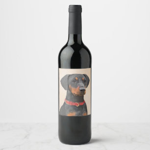 Rótulo De Garrafa De Cerveja Pintura Alemã Pinscher Pintura Original Arte Anima