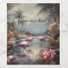 Rótulo De Garrafa De Cerveja pintura botânica em vintage flamingos personalizáv