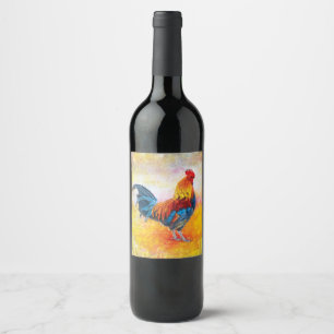 Rótulo De Garrafa De Cerveja Pintura colorida da arte de Digitas do galo