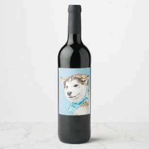 Rótulo De Garrafa De Cerveja Pintura de Filhote de Husky Siberiano - Arte Origi
