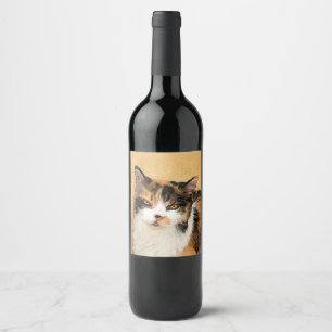 Rótulo De Garrafa De Cerveja Pintura De Gato Calico - Arte De Gato Original Bon