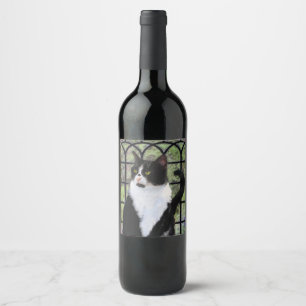 Rótulo De Garrafa De Cerveja Pintura De Gato Tuxedo - Arte De Gato Original Bon