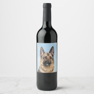 Rótulo De Garrafa De Cerveja Pintura de german shepherd - Arte de Cachorro Orig