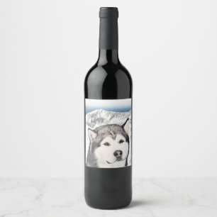 Rótulo De Garrafa De Cerveja Pintura de Malamute no Alasca - Arte de Cachorro O