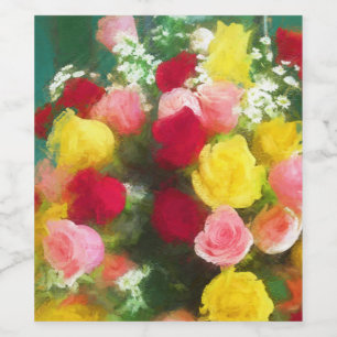 Rótulo De Garrafa De Cerveja Pintura de Rose Bouquet - Arte Flor Original Custa