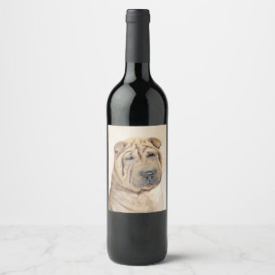 Rótulo De Garrafa De Cerveja Pintura de Shar Pei - arte original bonito do cão