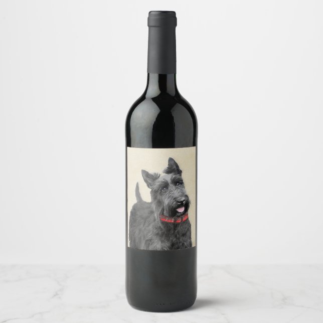 Rótulo De Garrafa De Cerveja Pintura de Terrier escocês - Arte de cão original  (Frente)