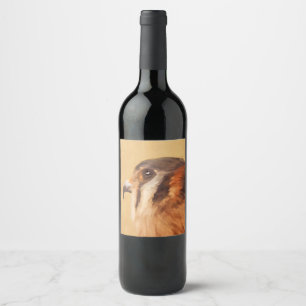 Rótulo De Garrafa De Cerveja Pintura em Kestrel Americano - Arte de Pássaro Or