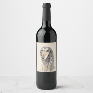Rótulo De Garrafa De Cerveja Pintura em Saluki - Arte Cão Original