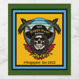 Rótulo De Garrafa De Cerveja Pirata Tropical Não É Happy Hour em Qualquer Megap