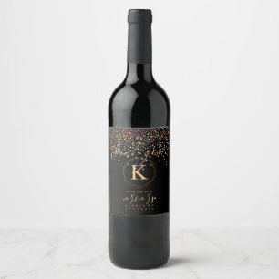 Rótulo De Garrafa De Cerveja PixDezines Confetti+Monograma A-Z, Novos Sr. Sra.