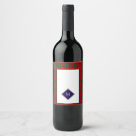 Rótulo De Garrafa De Cerveja Plaid de Lã de Natal Vermelho com Textura e Monogr