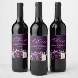 Rótulo De Garrafa De Cerveja Planta Roxo Plum Ivory White Casamento Floral Wi