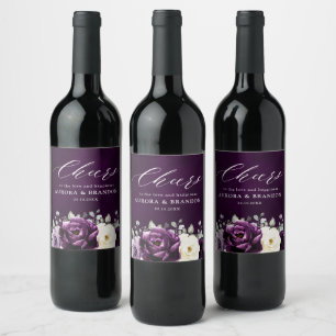 Rótulo De Garrafa De Cerveja Planta Roxo Plum Ivory White Casamento Floral Wi