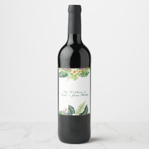 Rótulo De Garrafa De Cerveja Plantas Tropicais Hibisco Plumeria Folhas da Ilha