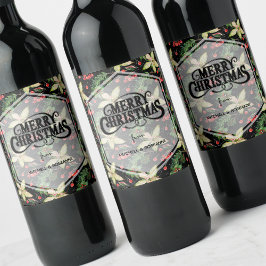 Rótulo De Garrafa De Cerveja Poinsettia e Berries em preto