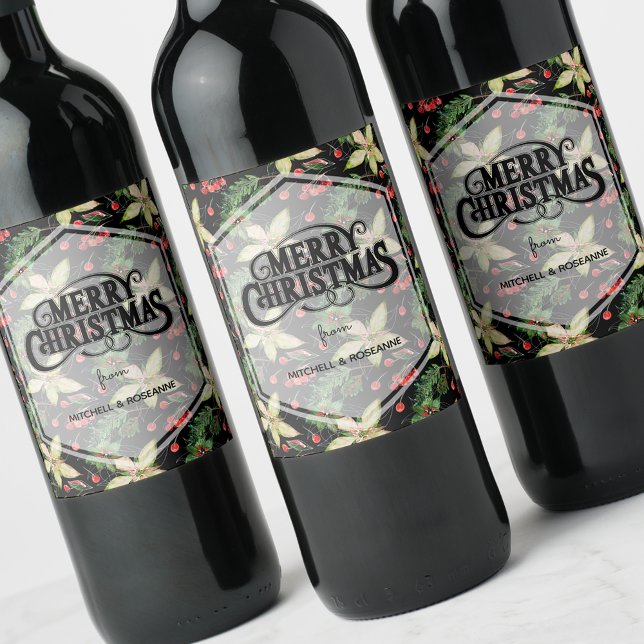 Rótulo De Garrafa De Cerveja Poinsettia e Berries em preto (Criador carregado)