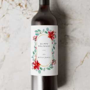 Rótulo De Garrafa De Cerveja poinsettia vermelha monograma floral de férias