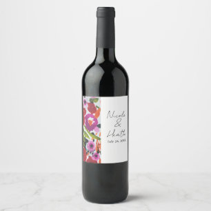 Rótulo De Garrafa De Cerveja Ponto de Cor Ousada Flores de Aquarela Pintada Cas